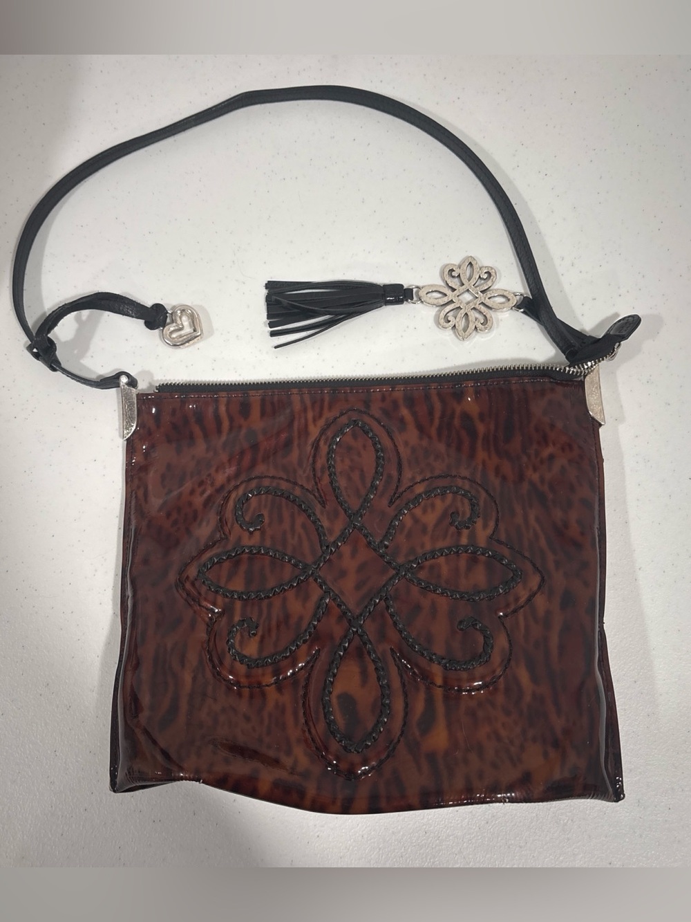 Brighton Brown Leopard-Print Crossbody with Black Strap & Tassel